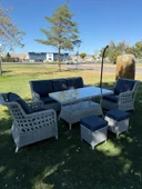 Ayaz 7 Kişilik Rattan Bahçe Oturma Grubu  3+1+1 Koltuk, Cam Masa Ve 2 Puf Hediyeli Salincakli - 3