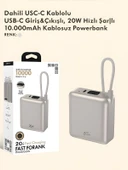 20W Hızlı Şarj Powerbank 10000mAh LCD Ekranlı, Dahili Type-C Girişli Kablolu Taşınabilir Şarj thumbnail 5