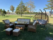 Ayaz 7 Kişilik Rattan Bahçe Oturma Grubu  3+1+1 Koltuk, Cam Masa Ve 2 Puf Hediyeli - 3