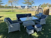 Ayaz 7 Kişilik Rattan Bahçe Oturma Grubu  3+1+1 Koltuk, Cam Masa Ve 2 Puf Hediyeli Salincakli - 1