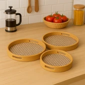 Dekorasyaa Yuvarlak Bambu Tepsi 3'lü Set - 25x30x35 - 3