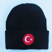 salarticaret SİYAH RENK BERE TÜRK BAYRAKLI KIŞLIK AKRİLİK BERE - 1