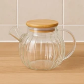 Dekorasyaa Isıya Dayanıklı Süzgeçli Cam Bambu Demlik 1000ml - 2