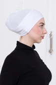 Loggia Geçmeli Beyaz Bone Önü Dikişsiz Kaymaz Lastikli Kadın Tesettür Pratik Geçme İç Bone thumbnail 2