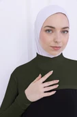 Loggia Balıkçı Yaka Boyunluklu Kolluk Haki Yeşil - Likralı Dik Yakalı Kadın Body Tesettür Crop Bolero thumbnail 6