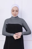 Loggia Balıkçı Yaka Boyunluklu Kolluk Açık Gri - Likralı Dik Yakalı Kadın Body Tesettür Crop Bolero thumbnail 5