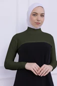 Loggia Balıkçı Yaka Boyunluklu Kolluk Haki Yeşil - Likralı Dik Yakalı Kadın Body Tesettür Crop Bolero thumbnail 4