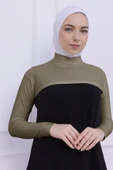 Loggia Balıkçı Yaka Boyunluklu Kolluk Açık Yeşil - Likralı Dik Yakalı Kadın Body Tesettür Crop Bolero thumbnail 4