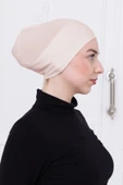 Loggia Geçmeli Açık Bej Bone Önü Dikişsiz Kaymaz Lastikli Kadın Tesettür Pratik Geçme İç Bone thumbnail 2
