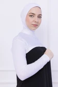 Loggia Balıkçı Yaka Boyunluklu Kolluk Beyaz - Likralı Dik Yakalı Kadın Body Tesettür Crop Bolero thumbnail 1