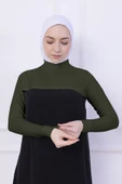 Loggia Balıkçı Yaka Boyunluklu Kolluk Haki Yeşil - Likralı Dik Yakalı Kadın Body Tesettür Crop Bolero thumbnail 5