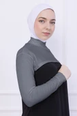 Loggia Balıkçı Yaka Boyunluklu Kolluk Açık Gri - Likralı Dik Yakalı Kadın Body Tesettür Crop Bolero thumbnail 1