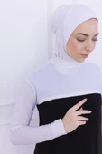 Loggia Balıkçı Yaka Boyunluklu Kolluk Beyaz - Likralı Dik Yakalı Kadın Body Tesettür Crop Bolero thumbnail 3