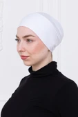Loggia Geçmeli Beyaz Bone Önü Dikişsiz Kaymaz Lastikli Kadın Tesettür Pratik Geçme İç Bone thumbnail 1