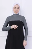 Loggia Balıkçı Yaka Boyunluklu Kolluk Açık Gri - Likralı Dik Yakalı Kadın Body Tesettür Crop Bolero thumbnail 2