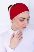 Loggia Kaymayan Silikonlu Bandana Bone Kırmızı - Kadın Tesettür Dikişsiz Kaymaz Geçme - Sportif Saç Bandı - 1