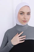 Loggia Balıkçı Yaka Boyunluklu Kolluk Açık Gri - Likralı Dik Yakalı Kadın Body Tesettür Crop Bolero thumbnail 6