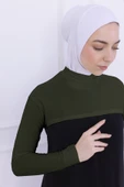 Loggia Balıkçı Yaka Boyunluklu Kolluk Haki Yeşil - Likralı Dik Yakalı Kadın Body Tesettür Crop Bolero thumbnail 3