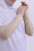 Loggia Likralı Penye Kolluk Açık Bej - Pratik Kadın Tesettür Düz Namaz Kolluğu 1 Çift 40cm Viskon Hijab thumbnail 4