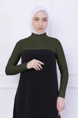 Loggia Balıkçı Yaka Boyunluklu Kolluk Haki Yeşil - Likralı Dik Yakalı Kadın Body Tesettür Crop Bolero thumbnail 2