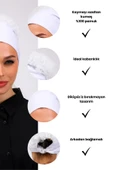 Loggia Fırfırlı Dikişsiz Penye Bone Ekru - Kadın Tesettür Bağlamalı Topuz İç Bone Kırık Beyaz thumbnail 3