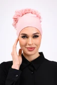 Loggia Fırfırlı Dikişsiz Penye Bone Pembe - Kadın Tesettür Bağlamalı Topuz İç Bone Pudra thumbnail 1