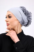 Loggia Fırfırlı Dikişsiz Penye Bone Açık Gri - Kadın Tesettür Bağlamalı Topuz İç Bone thumbnail 7