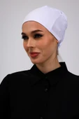 Loggia Kaymayan Silikonlu Dikişsiz Bone Beyaz - Kaymaz Kadın Tesettür Bağlamalı İç Bone thumbnail 4