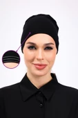 Loggia Kaymayan Silikonlu Dikişsiz Bone Siyah - Kaymaz Kadın Tesettür Bağlamalı İç Bone thumbnail 1