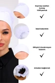 Loggia Fırfırlı Dikişsiz Penye Bone Beyaz- Kadın Tesettür Bağlamalı Topuz İç Bone thumbnail 3