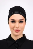 Loggia Kaymayan Silikonlu Dikişsiz Bone Siyah - Kaymaz Kadın Tesettür Bağlamalı İç Bone thumbnail 2