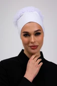 Loggia Fırfırlı Dikişsiz Penye Bone Beyaz- Kadın Tesettür Bağlamalı Topuz İç Bone thumbnail 8