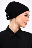 Loggia Kaymayan Silikonlu Dikişsiz Bone Siyah - Kaymaz Kadın Tesettür Bağlamalı İç Bone thumbnail 5