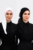 Loggia 2 Adet İç Başörtüsü %100 Pamuklu Siyah Beyaz Tülbent - Kenarları Oyalı 90x90 Kadın Tesettür thumbnail 1