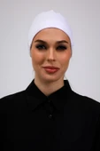 Loggia Kaymayan Silikonlu Dikişsiz Bone Beyaz - Kaymaz Kadın Tesettür Bağlamalı İç Bone thumbnail 2