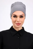 Loggia Düz Dikişsiz Penye Bone Gri - Kadın Tesettür Bağlamalı İç Bone thumbnail 8