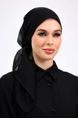 Loggia İç Başörtüsü %100 Pamuklu Siyah Tülbent - Kenarları Oyalı 90x90 Cm Kadın Tesettür Yazma Başörtü - 7