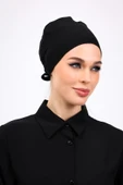 Loggia Düz Dikişsiz Penye Bone Siyah - Kadın Tesettür Bağlamalı İç Bone thumbnail 1