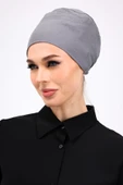Loggia Düz Dikişsiz Penye Bone Gri - Kadın Tesettür Bağlamalı İç Bone thumbnail 4