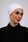 Loggia Kaymayan Silikonlu Dikişsiz Bone Beyaz - Kaymaz Kadın Tesettür Bağlamalı İç Bone thumbnail 6