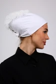 Loggia Fırfırlı Dikişsiz Penye Bone Ekru - Kadın Tesettür Bağlamalı Topuz İç Bone Kırık Beyaz thumbnail 5
