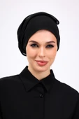 Loggia İç Başörtüsü %100 Pamuklu Siyah Tülbent - Kenarları Oyalı 90x90 Cm Kadın Tesettür Yazma Başörtü - 5