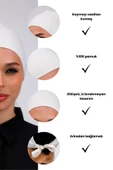 Loggia Düz Dikişsiz Penye Bone Ekru - Kadın Tesettür Bağlamalı İç Bone Kırık Beyaz thumbnail 2