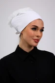 Loggia Fırfırlı Dikişsiz Penye Bone Ekru - Kadın Tesettür Bağlamalı Topuz İç Bone Kırık Beyaz thumbnail 4