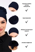 Loggia Fırfırlı Dikişsiz Penye Bone Lacivert - Kadın Tesettür Bağlamalı Topuz İç Bone thumbnail 3