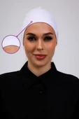Loggia Kaymayan Silikonlu Dikişsiz Bone Beyaz - Kaymaz Kadın Tesettür Bağlamalı İç Bone thumbnail 1