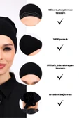 Loggia Kaymayan Silikonlu Dikişsiz Bone Siyah - Kaymaz Kadın Tesettür Bağlamalı İç Bone thumbnail 3