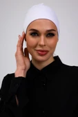Loggia Kaymayan Silikonlu Dikişsiz Bone Beyaz - Kaymaz Kadın Tesettür Bağlamalı İç Bone thumbnail 7