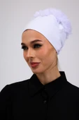 Loggia Fırfırlı Dikişsiz Penye Bone Beyaz- Kadın Tesettür Bağlamalı Topuz İç Bone thumbnail 5
