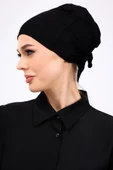 Loggia Kaymayan Silikonlu Dikişsiz Bone Siyah - Kaymaz Kadın Tesettür Bağlamalı İç Bone thumbnail 7
